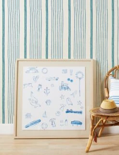 Two Tone Stripe Grasscloth Wallpaper By Nathan Turner -Home Furnishings Store Wallshoppe Grasscloth ToneToneStripe SeaGreen Blue